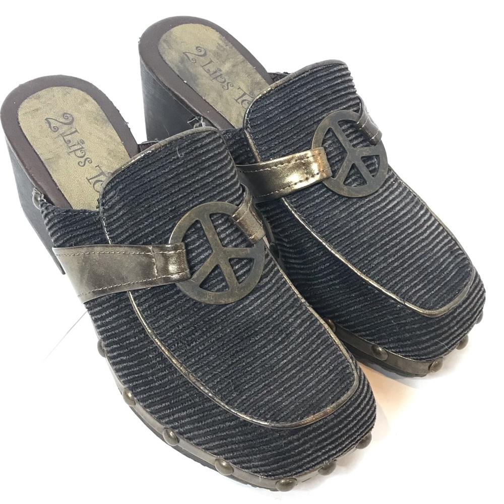 Vintage Two Lips Clogs Graphic Platform Peace Boho